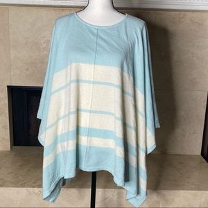 Vineyard. Vines Wool/Cashmere Striped Sweater Poncho color Crystal Blue  XS/S